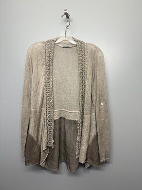 Elena Baldi Open Front Crochet Lace Trim Cardigan